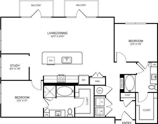 a floor plan for a two bedroom apartment at The Allure