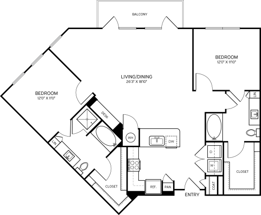 a floor plan of a two bedroom apartment at The Allure