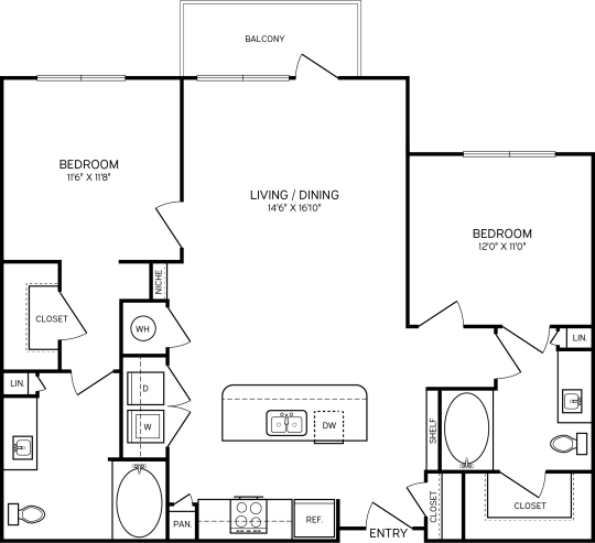 the floor plan for a two bedroom apartment at The Allure